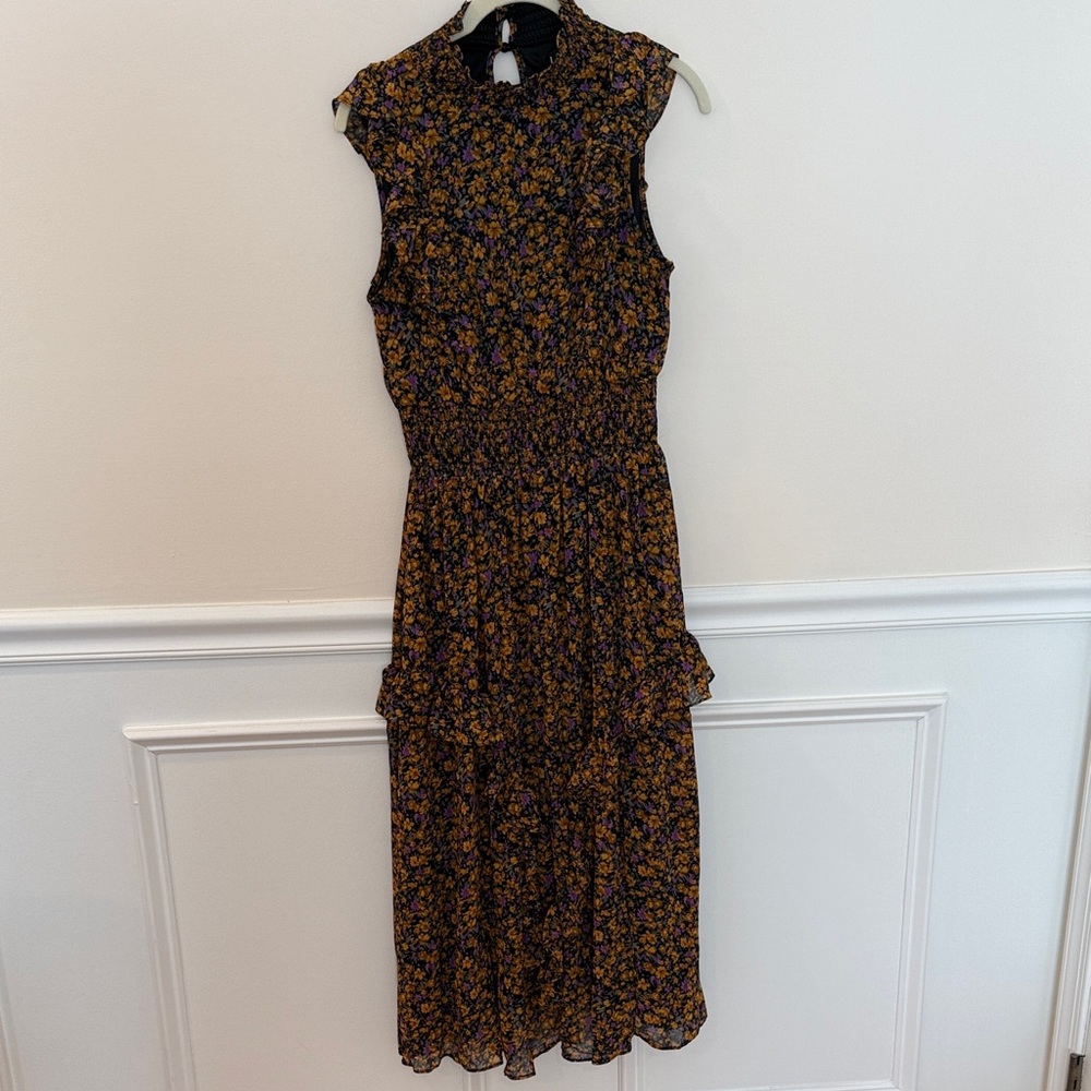 Lulu's Black and Yellow Floral Midi Dress